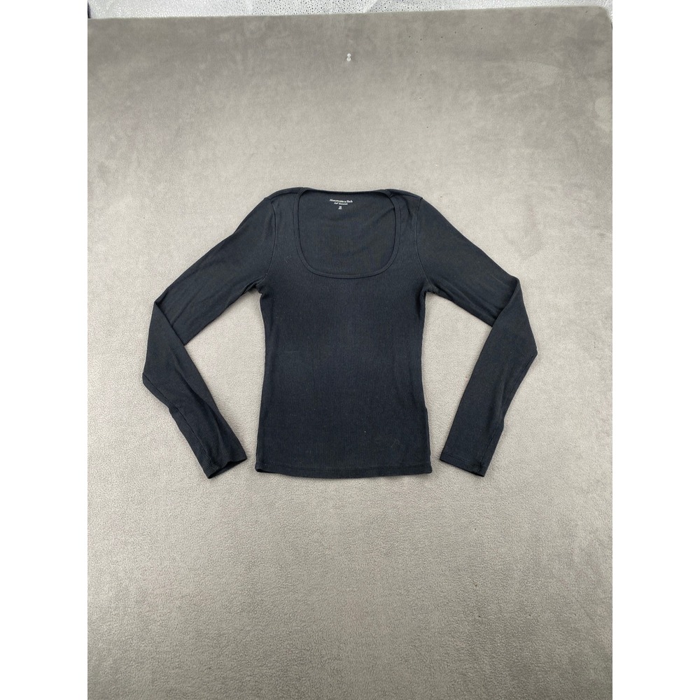 Abercrombie & Fitch Essentials Black Ribbed Scoop Neck Long Sleeve Top XS